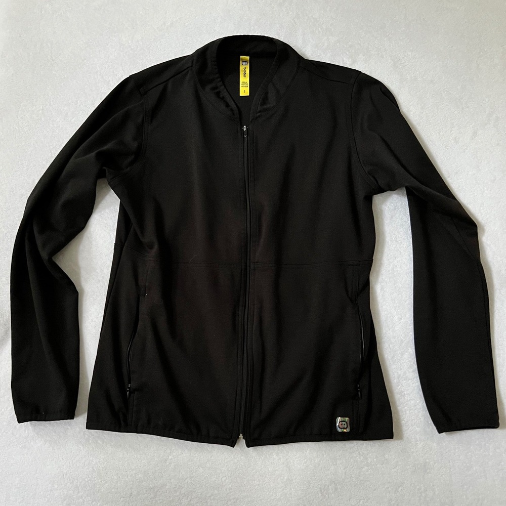 WonderWink Aero Scrub Jacket Black Full Zip Mock Neck Pockets Small